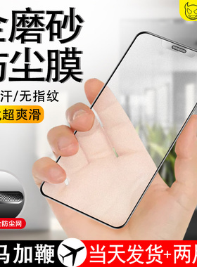 适用苹果11磨砂钢化膜iPhoneX防尘xsmax游戏膜6P防爆7/8plus防指纹xr听筒防尘网11Pro全屏覆盖手机贴膜se二代