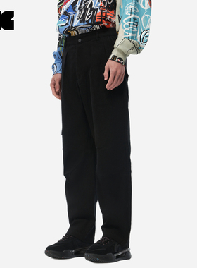 LNG×李宁  男女同款/宽松/黑色 工装斜纹直筒长裤