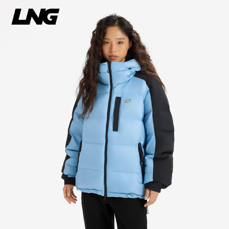 LNG秋冬男女同款户外休闲运动百搭时尚防绒防泼水连帽撞色羽绒服