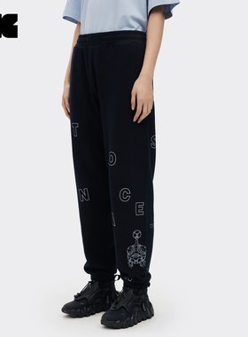 LNG×JOJO  男裤针织休闲运动裤  男女同款/黑色 散点胶印卫裤