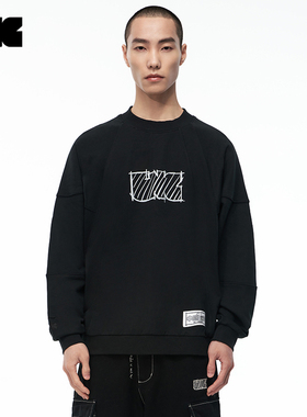 LNG×李宁新款男女同款/宽松/黑色解构拼接印花圆领潮流卫衣