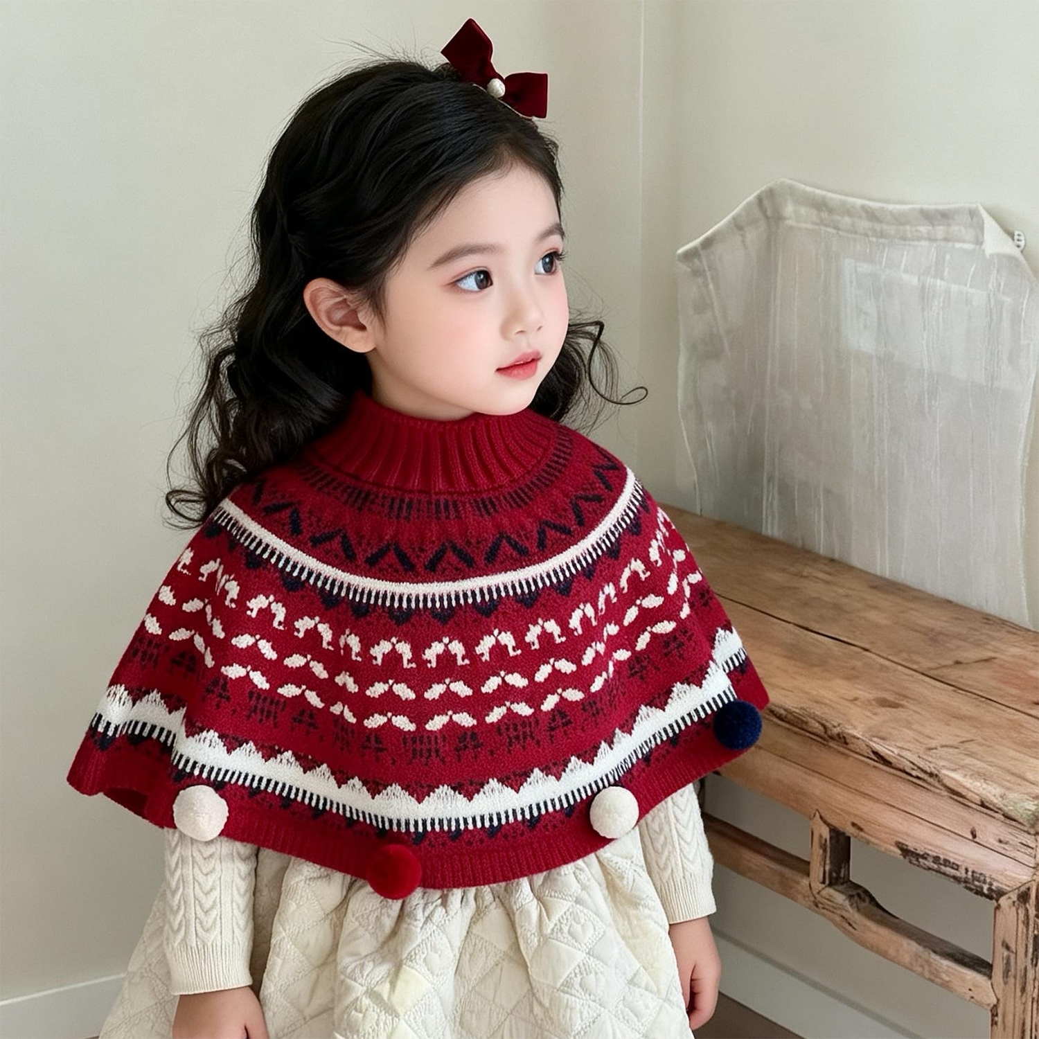 儿童针织毛线披风费尔岛风女童冬季加厚保暖斗篷宝宝防风围巾洋气,童装/婴儿装/亲子装,披风/斗篷,淘宝优惠券,粉丝福利购,淘宝优惠卷