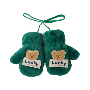 圣诞儿童包指手套冬季加绒加厚保暖男童女童可爱宝宝挂脖连指手套