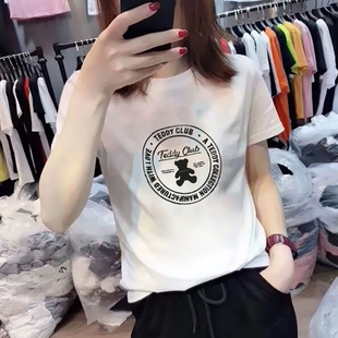 T恤女修身 新款 洋气字母印花上衣ins潮 欧洲站2023夏季 纯棉白色短袖