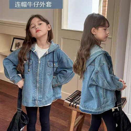 女童韩版百搭牛仔连帽外套