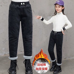 女童三层夹棉牛仔裤中大童冬季加绒加厚北方一条过冬童装保暖棉裤