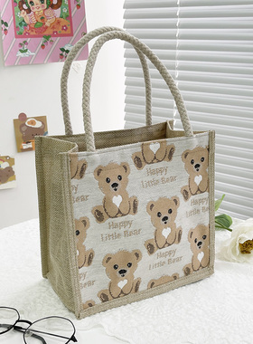 2023新款潮ins风单肩包可爱风复古麻布上新帆布包女手提袋格纹