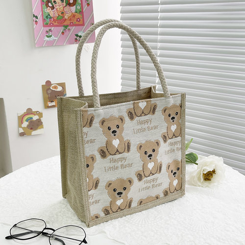 2023新款潮ins风单肩包可爱风复古麻布上新帆布包女手提袋格纹