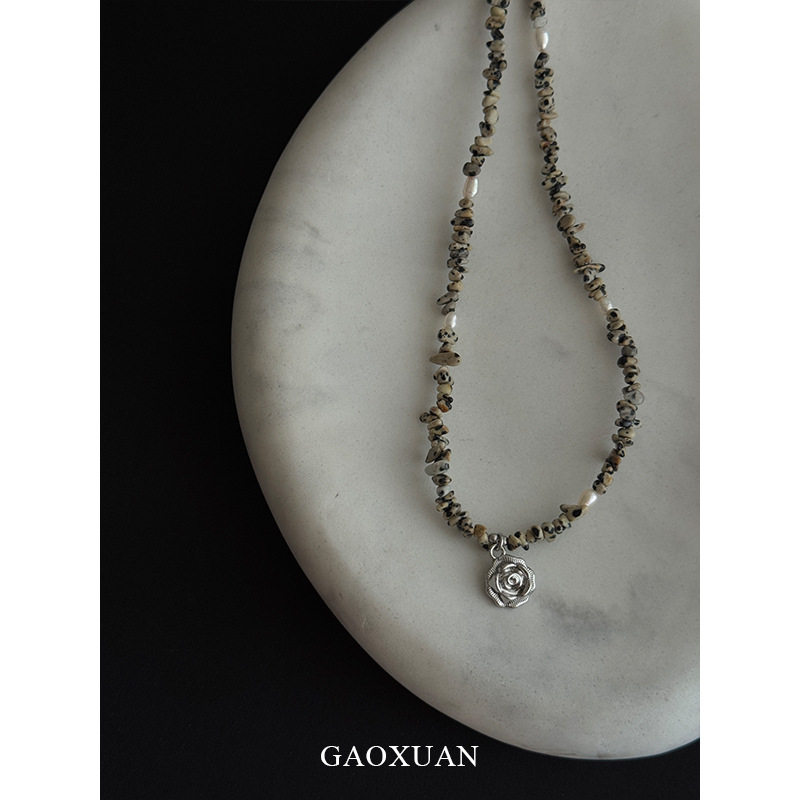 GAOXUAN复古美拉德斑点石淡水珍珠项链沙滩风时髦个性甜酷设计感