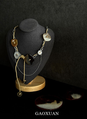 GAOXUAN美拉德多元素纽扣钛钢项链轻奢设计感朋克风choker复古