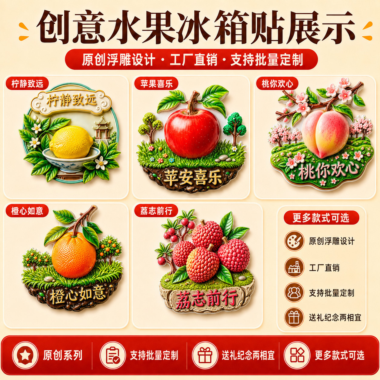 创意水果冰箱贴浮雕设计寓意美好送礼佳品家居装饰实用又美观厨房