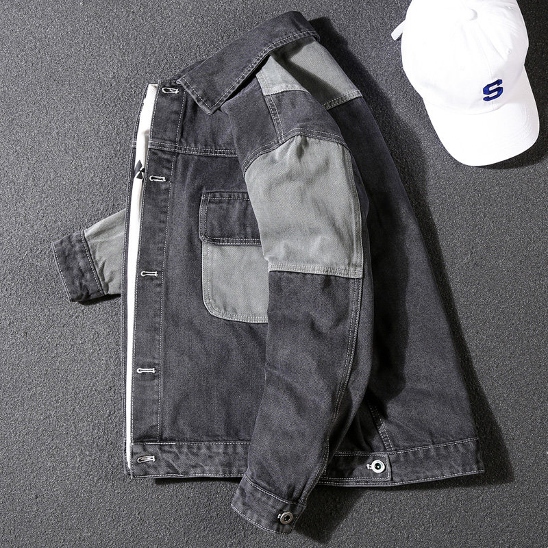 中年男士牛仔电焊工棉料工作服夹克翻领上衣劳保耐磨外套牛仔褂子