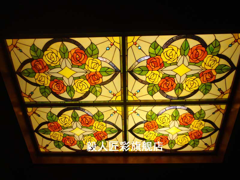 彩色玻璃镶嵌艺术彩绘蒂凡尼屏风吊顶隔断玄关背景墙美式定制包邮