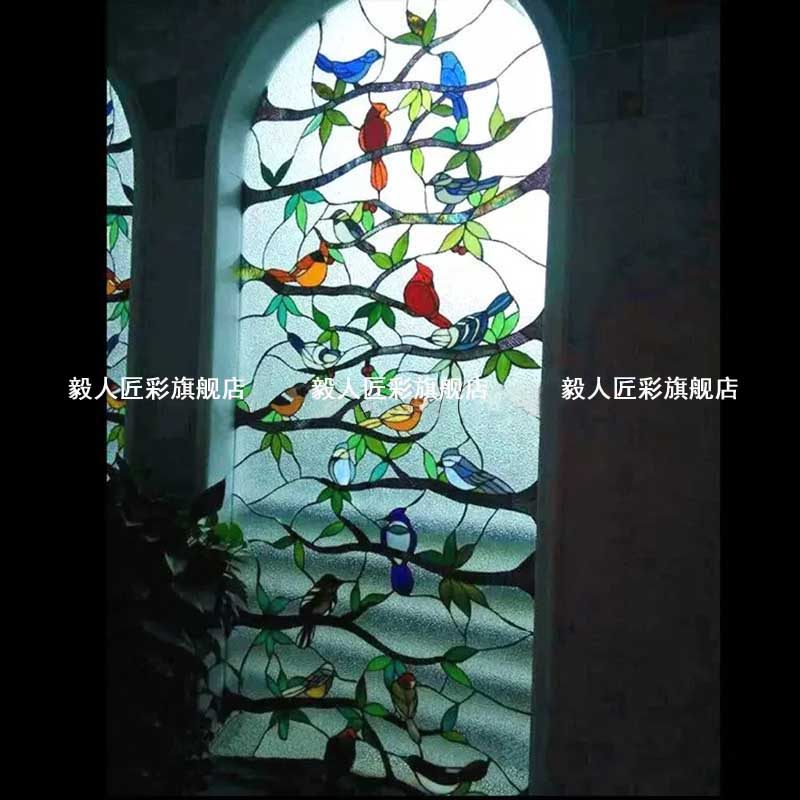中式现代简约艺术玻璃田园彩绘教堂蒂凡尼镶嵌隔断门窗玄关包邮