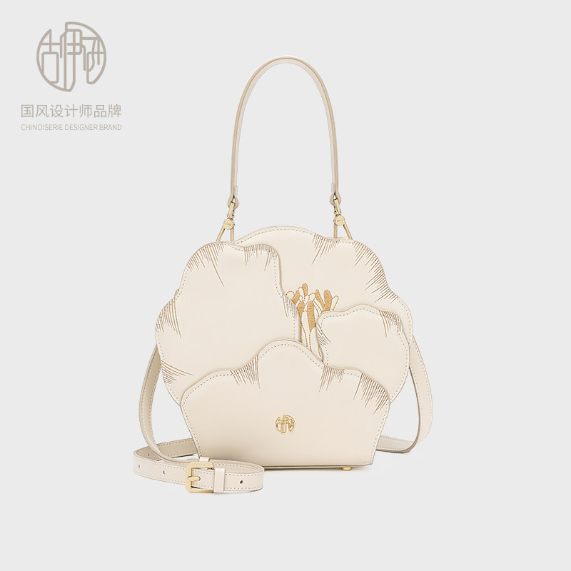 【宝藏品牌】中国风原创设计花瓣包轻奢牛皮印花工艺斜挎包手提