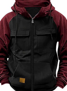 2025秋冬新男连帽卫衣美式保暖运动休闲拉链上衣外套Men jackets