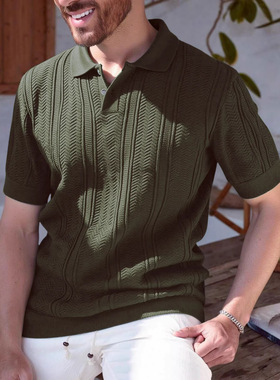 2026夏季新款针织Polo衫质感纹理男士休闲纯色短袖Men's T-Shirt
