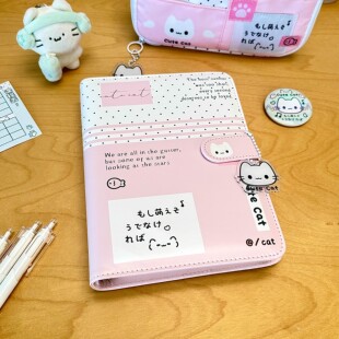 萌系波点小猫A5皮面笔记本高颜值ins风小学生活页本小众可爱新款