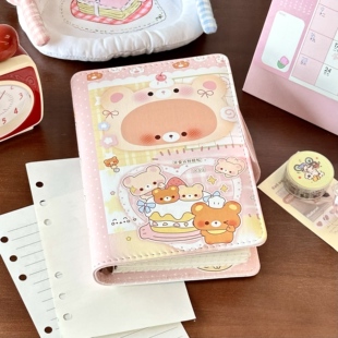 甜品轻松熊A6皮面笔记本高颜值女生可拆卸活页本新款 记事本本子