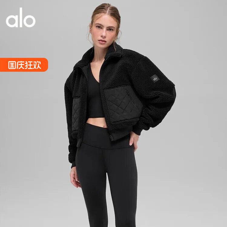 美国正品ALO爱洛 Edge女士秋冬羊羔绒菱形夹飞行夹克保暖棉服外套