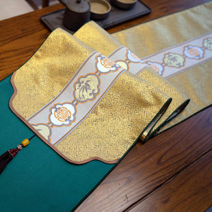 金色桌旗中式禅意新中式茶席长条茶旗轻奢茶几电视柜客厅餐桌桌布