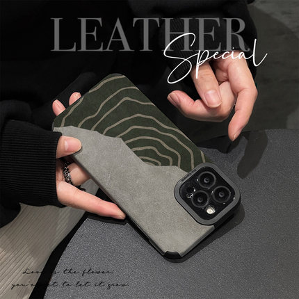 初绽适用opporeno15手机壳14/13/12/11pro+翻毛皮墨绿曲线波纹情侣全包皮质软壳新款防摔RENO10/9/8/7保护套