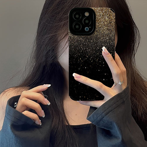 初绽适用苹果15 暗黑拼接金色闪粉iphone13promax手机壳16 12 11皮质软全包个性14pro潮女xs简约17Air保护套