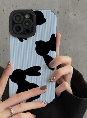 可爱卡通黑色兔子适用华为荣耀X30手机壳Play6Tpro畅玩30plus皮质软新款全包防摔潮畅享30E男50PlusX70保护套