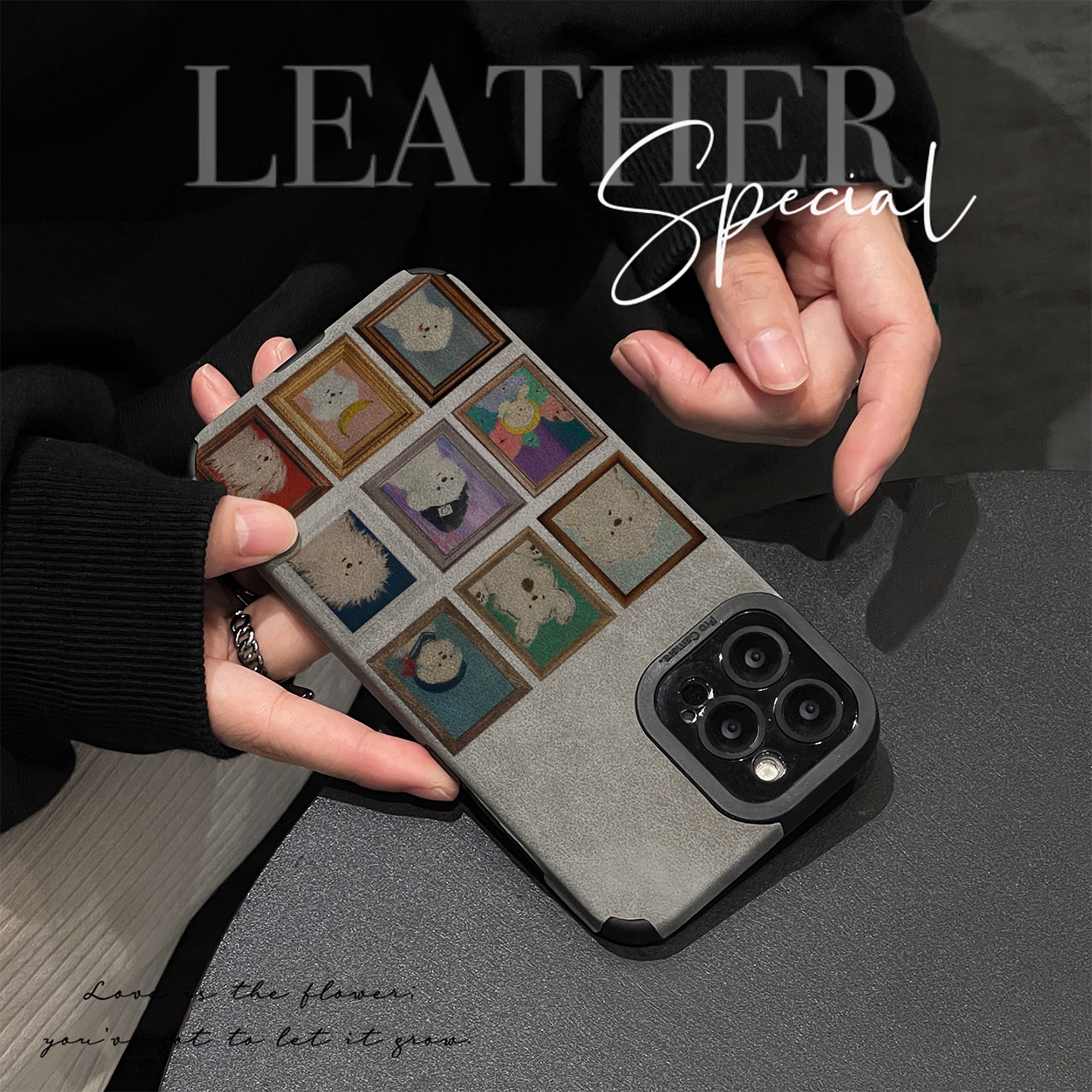 初绽适用红米NOTE15proplus手机壳14时尚12青春11情侣note10pro翻毛皮相框白色小狗小众皮质软全包时尚保护套