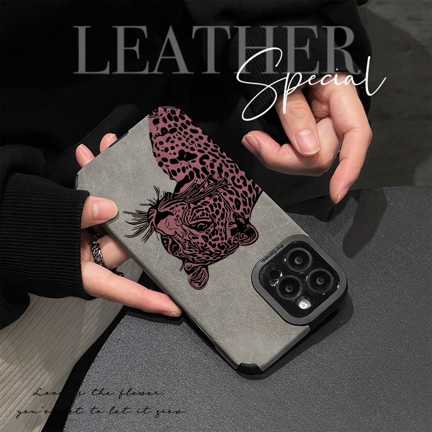 初绽适用红米NOTE15proplus手机壳14时尚12青春11情侣note10pro翻毛皮粉色黑斑豹子小众皮质软全包时尚保护套