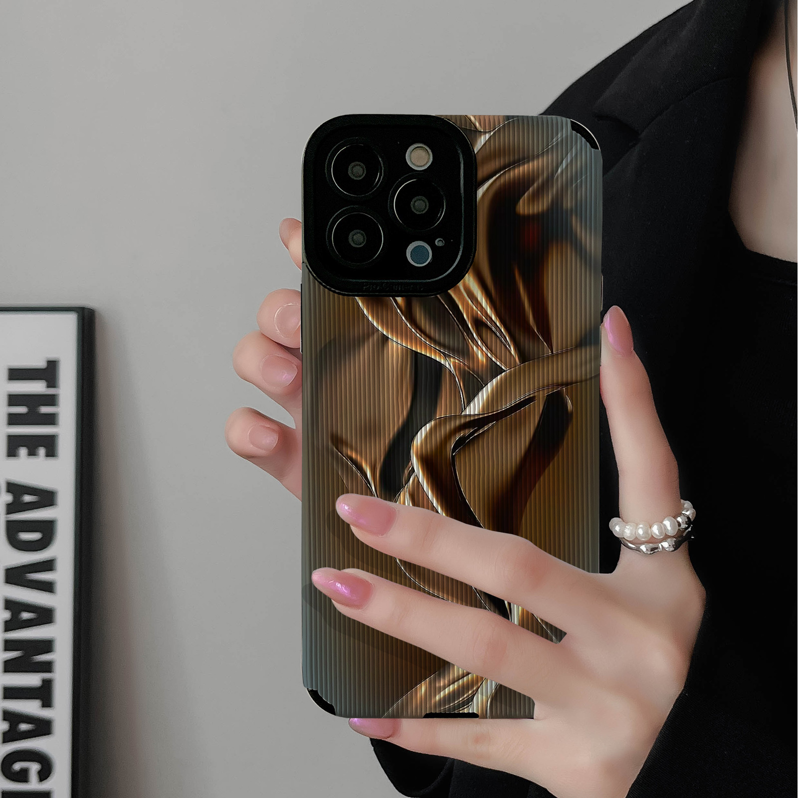 初绽适用红米NOTE14proplus手机壳12时尚10青春9情侣note8pro竖条纹金色流体艺术小众皮质软全包时尚潮保护套