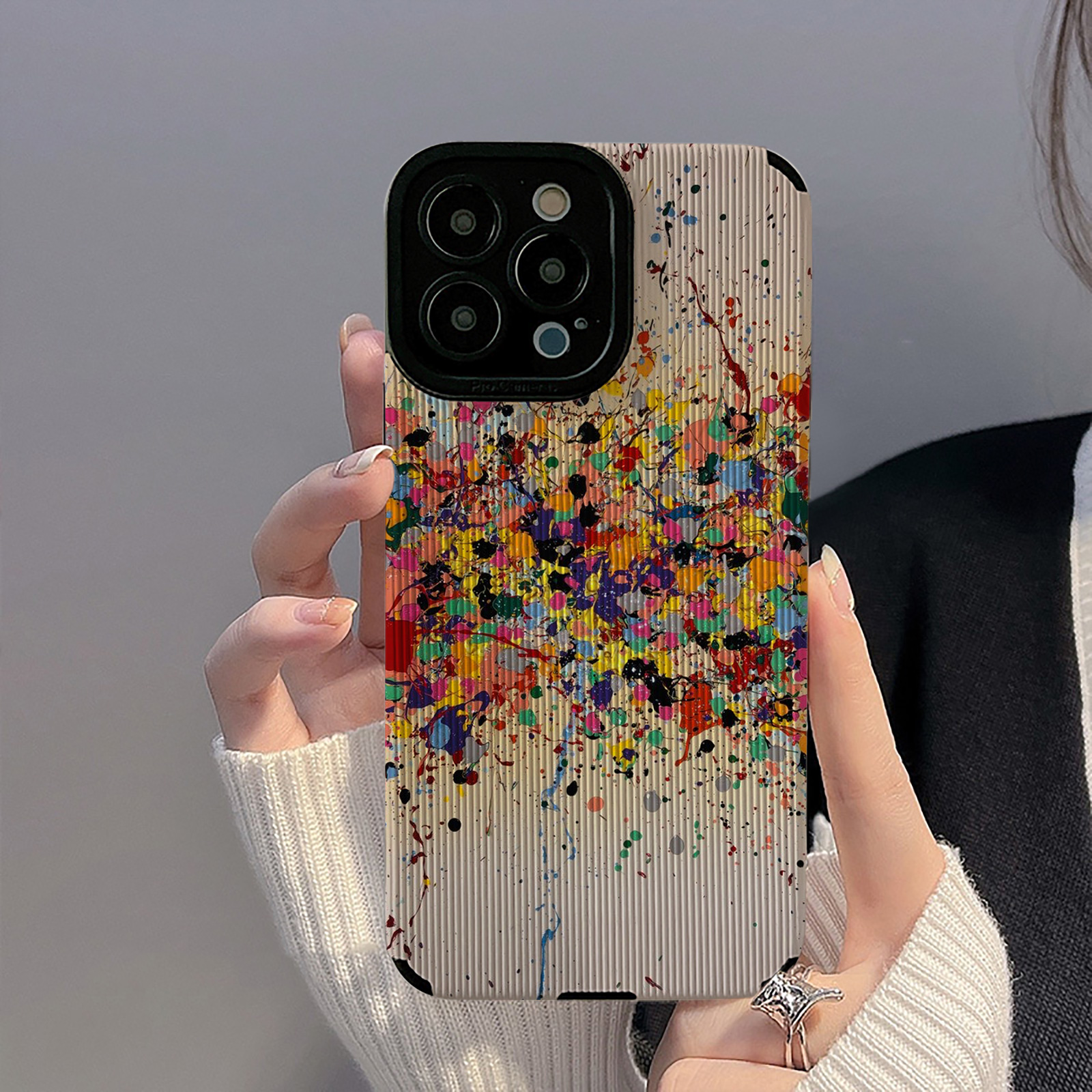 初绽适用oppo彩色泼墨艺术油画reno10手机壳7PRO防摔RENO6简约9pro全包8pro+个性皮质软RENO5创意4se保护套女