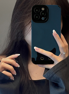 初绽适用华为蓝底油画黑色猫咪NOVA11手机壳8女9PRO新款nova10防摔女高级3皮质软7SE小众65G保护套nova5简约4