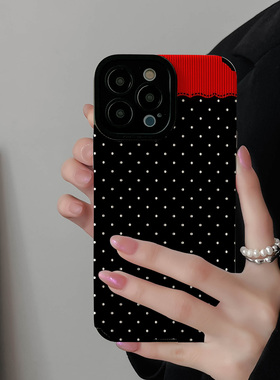 初绽适用红米NOTE14proplus手机壳12时尚10青春9情侣note8pro竖条纹红黑配色波点小众皮质软全包时尚潮保护套