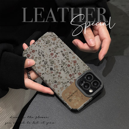 初绽适用opporeno14手机壳13/12/11pro+翻毛皮色块小碎花情侣全包皮质软壳新款防摔RENO10/9/8/7青春保护套