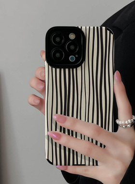 初绽适用VIVO S30 pro mini手机壳S20/S19/S18竖条纹扭曲黑色线条S17高档S16软壳S12皮质S50全包S9防摔保护套