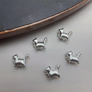 99足银傲娇猫3D吊坠挂件手工编织diy手链项链配件硬银动物挂件