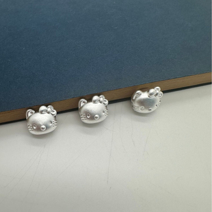 3D足银999卡通KT猫孔珠配件欧美甜美蝴蝶结猫金刚结DIY编绳手链