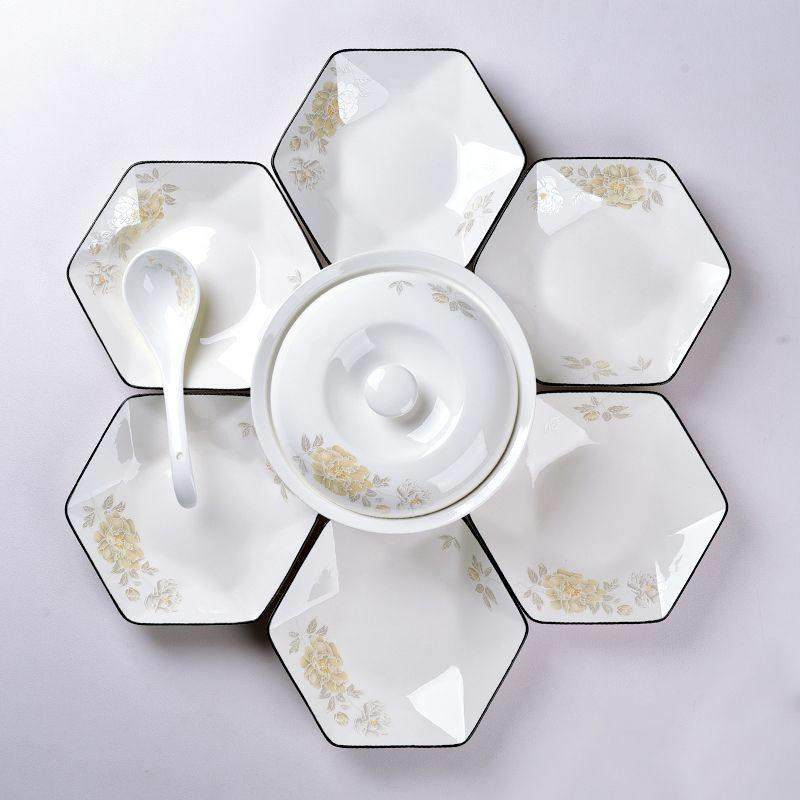 六角盘子过年团圆陶瓷拼盘餐具组合釉下彩家用创意圆桌菜盘子套装,餐饮具,盘,淘宝优惠券,粉丝福利购,淘宝优惠卷