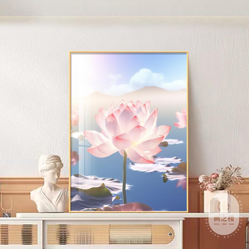2024新款荷塘月色卫生间装饰画莲花餐厅挂画荷花高档晶瓷防水壁画图片