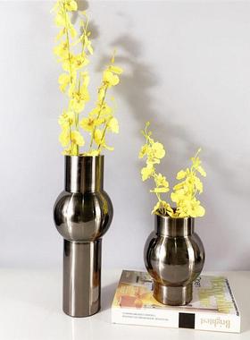 现代新中式黑色金属花器酒店会所软装饰品摆件样板间客厅玄关花瓶