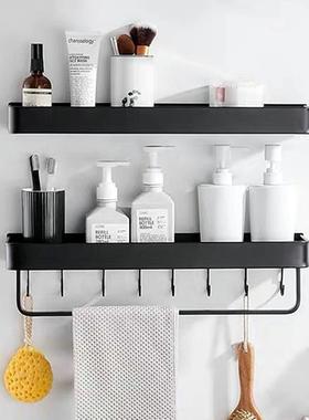 免打孔厨房置物架收纳墙上壁挂式强力胶粘调料架子调味品黑色挂钩