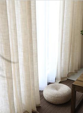 纯色窗纱帘亚麻白色窗纱十字纹定做阳台书房成品卧室遮光窗帘纱