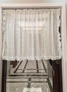 荷叶边纱帘蕾丝门帘隔断窗厨房卧室白色纱帘穿杆小窗帘半帘魔术贴