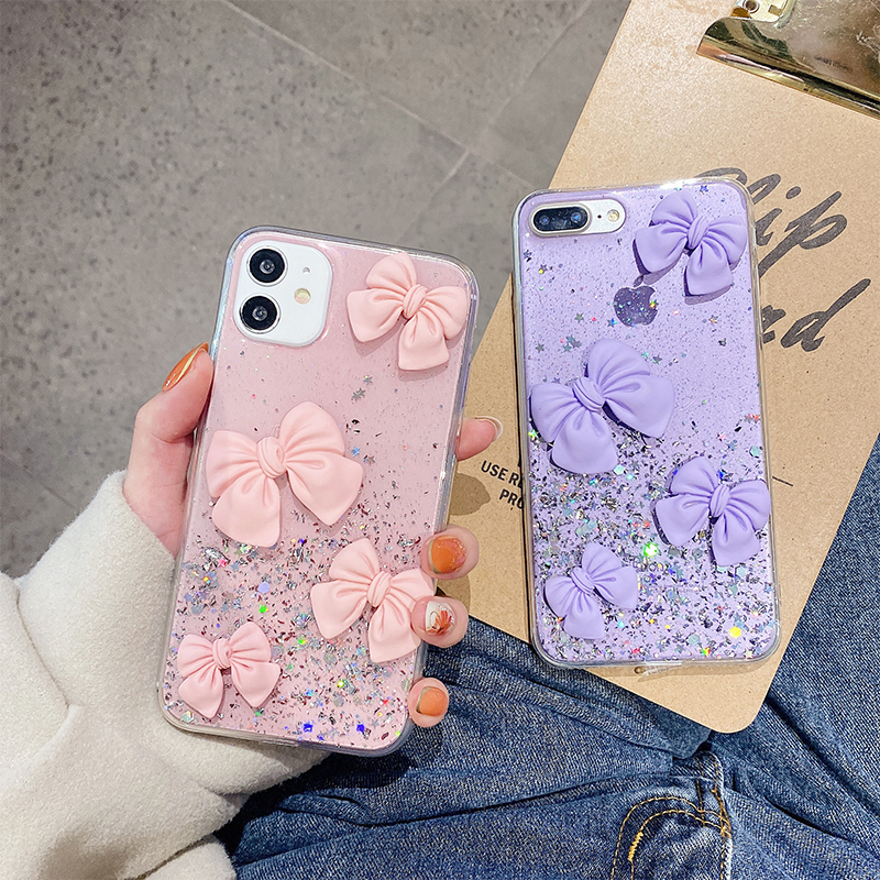 滴胶蝴蝶结适用于三星S8手机壳S9PLUS闪粉S10E透明10LITE手工S20FE超薄s20奢华高档S20PLUS硅胶SM-G9880软壳