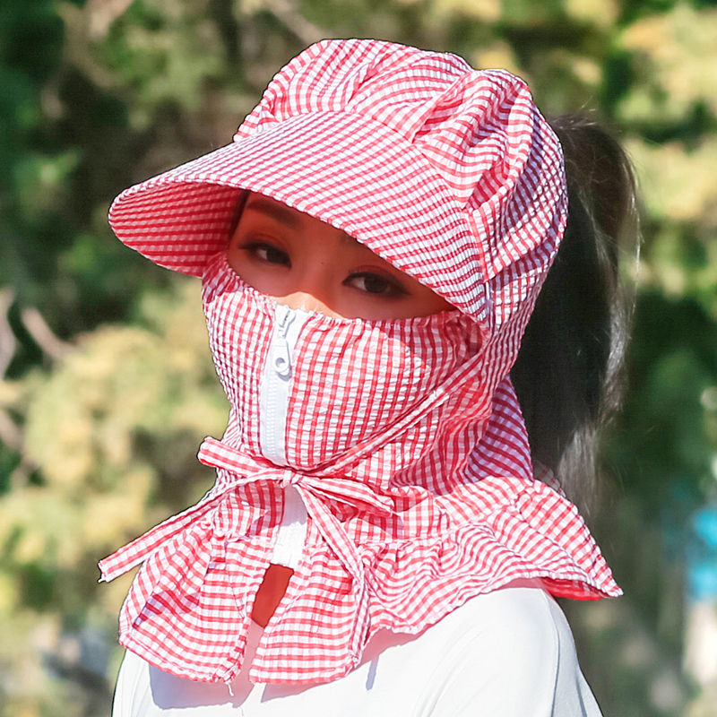 防晒帽子女子全脸遮阳帽女士遮脸夏天防紫外线骑车大沿户外太阳帽