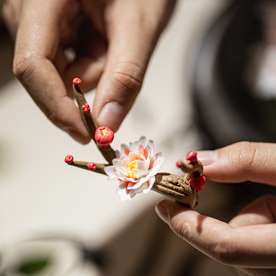 花香茶室装饰品陶瓷笔架小摆件