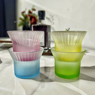 霞光竖纹渐变玻璃喝水杯女家用高颜值鸡尾酒杯甜酒杯咖啡杯感