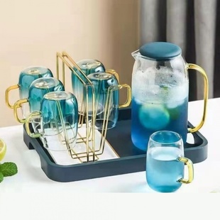 家用客厅待客茶杯家庭喝水杯子水具 轻奢高颜值锤纹玻璃杯水杯套装