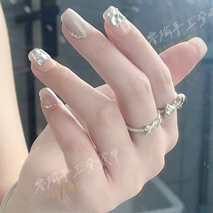 人间月色-零榆手工穿戴甲杏仁中梯新款猫眼粉色甲油胶紫色穿戴甲